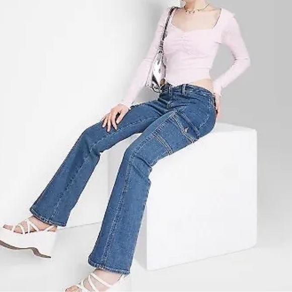 WILD FABLE Jeans Women’s Cargo Flare Blue Denim Plus Size 24 NWT - Picture 2 of 3